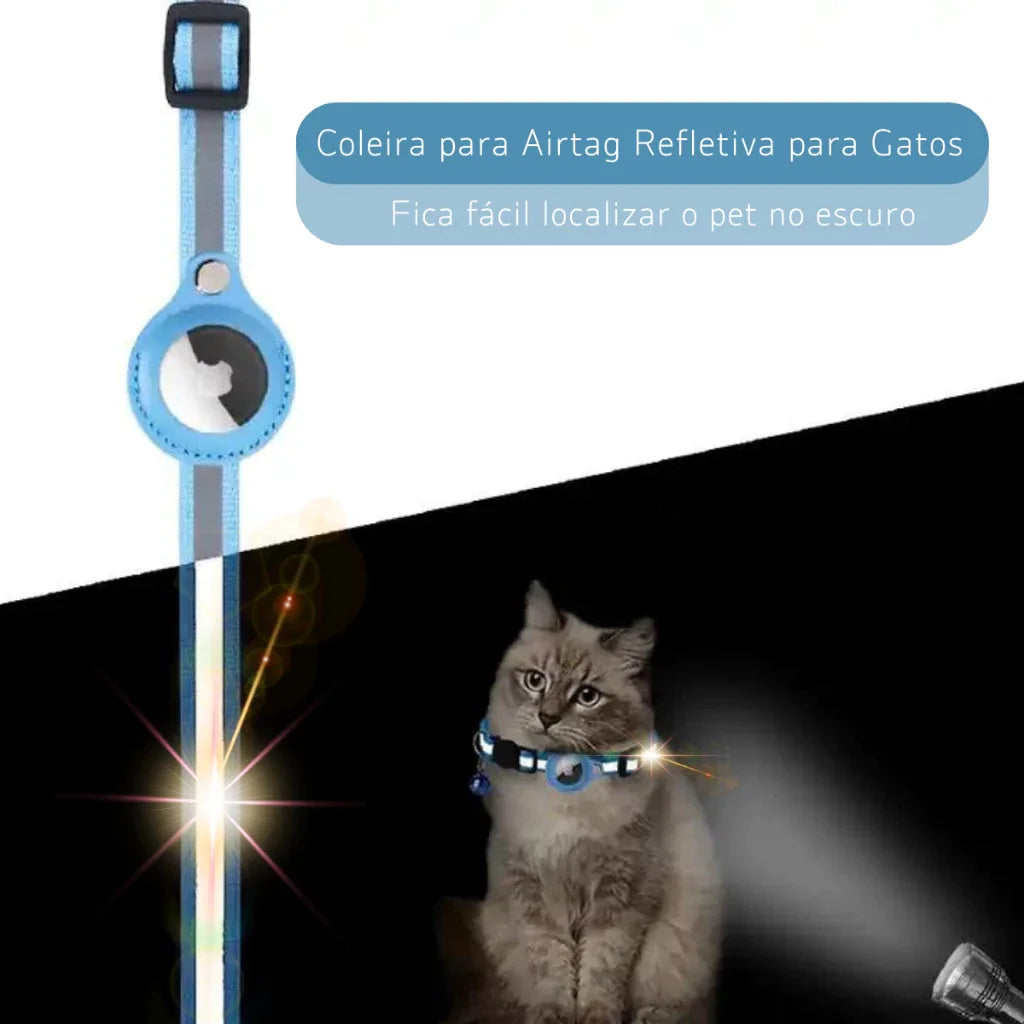 Colar Refletivo com Case para AirTag e Sino – Segurança e Rastreamento para Gatos e Cães Pequenos