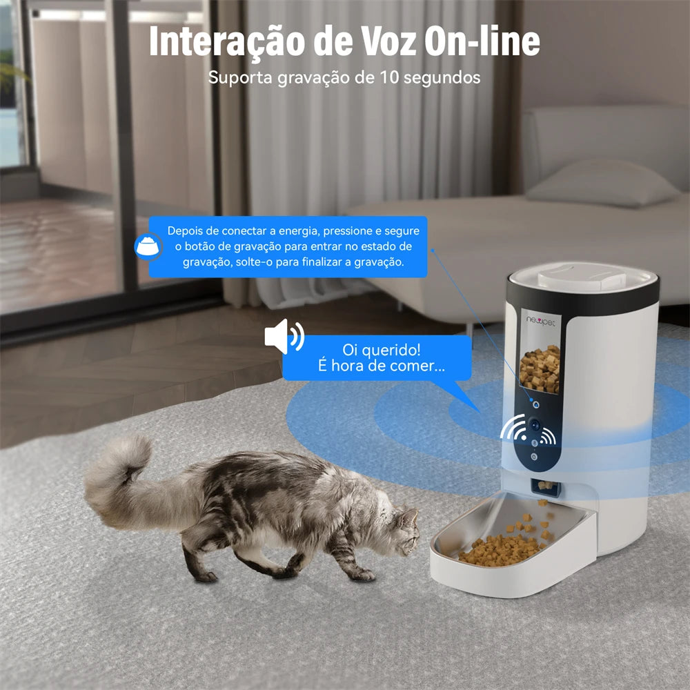 Alimentador Automático com Câmera para Cães e Gatos – Newpet 4L com Wi-Fi e Controle por App
