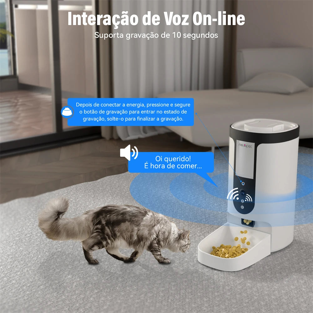 Alimentador Automático com Câmera para Cães e Gatos – Newpet 4L com Wi-Fi e Controle por App