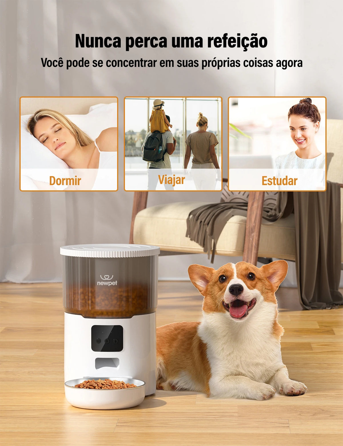 Comedouro Automático 4L para Cães e Gatos – Newpet Voice com Controle por Voz e Alimentação Programada