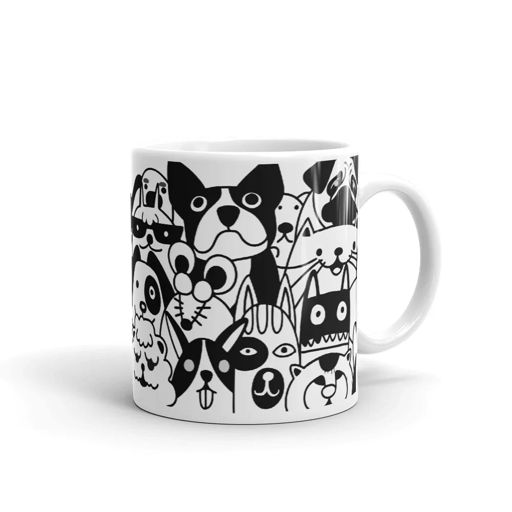 Caneca Porcelana Cães P&B – Para quem ama pet até na hora do café!