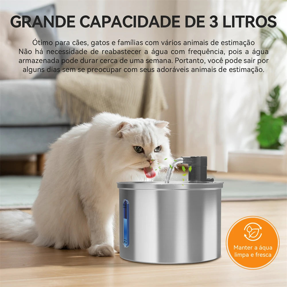 Fonte de Água em Aço Inoxidável para Gatos e Cachorros – Newpet 3L com Fluxo Contínuo e Silencioso