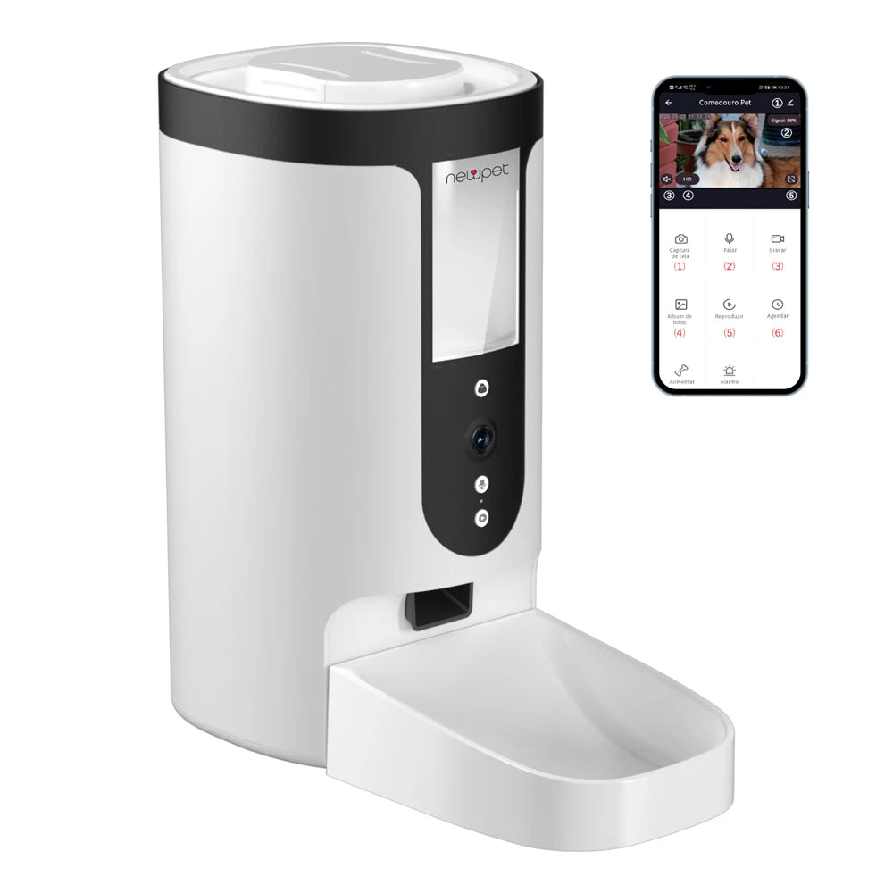 Alimentador Automático com Câmera para Cães e Gatos – Newpet 4L com Wi-Fi e Controle por App
